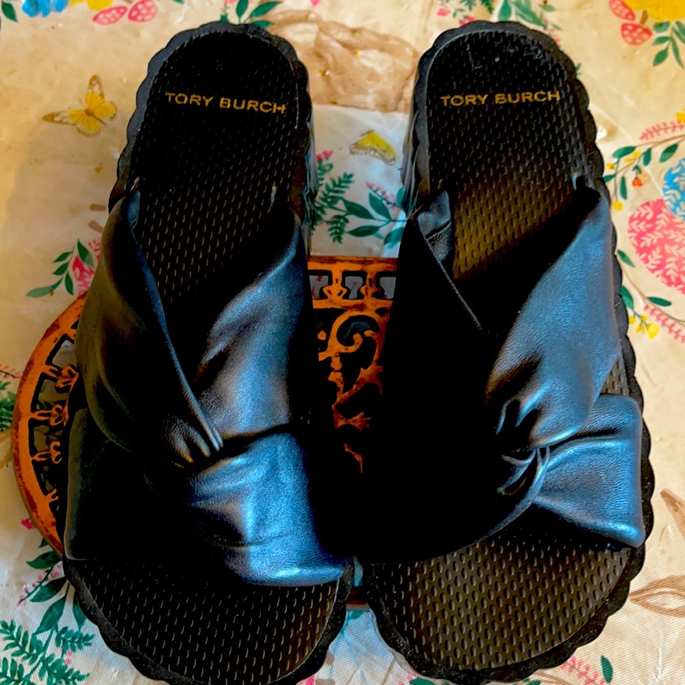 Tory Burch black platforms.